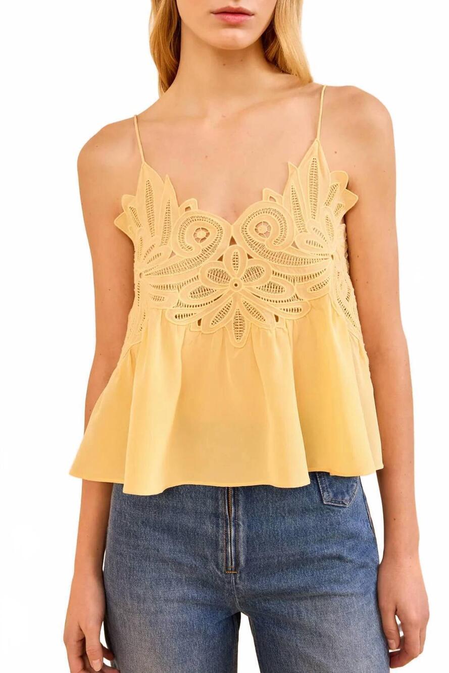 NEW ULLA JOHNSON rosie lace applique tank top in dandelion